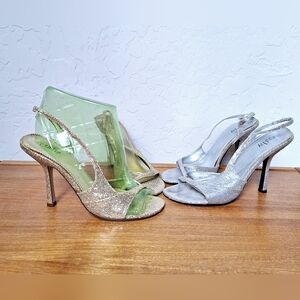 Cathy Jean Gold Silver Glitter Heels Slingback Sparkly Metallic Womens 5.5